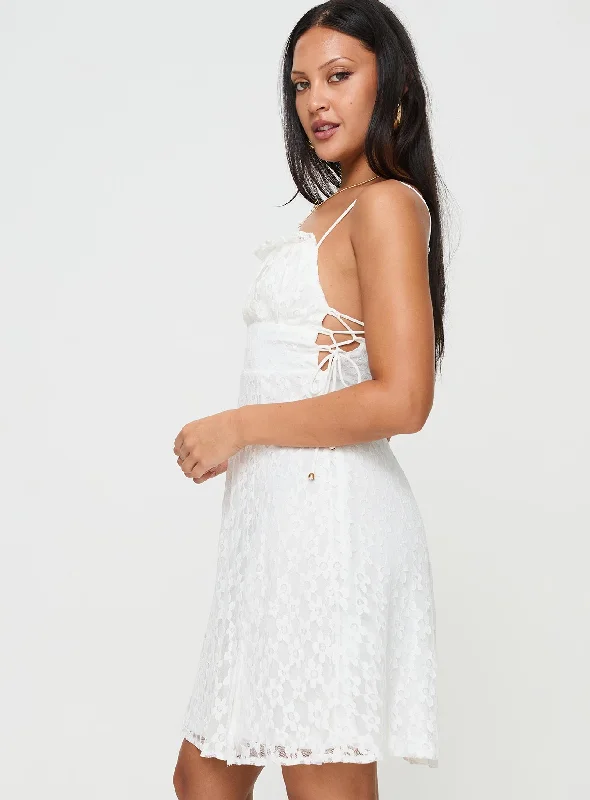 At Last Lace Mini Dress White