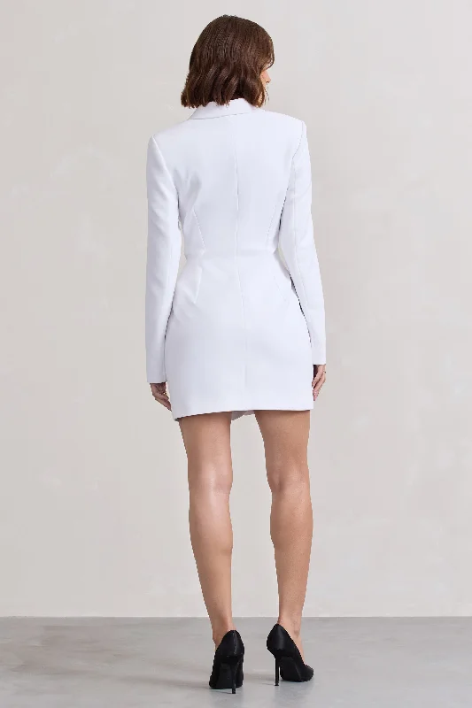 Everyone's Watching | White Fitted Cut-Out Blazer Mini Dress