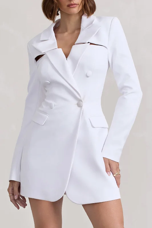 Everyone's Watching | White Fitted Cut-Out Blazer Mini Dress