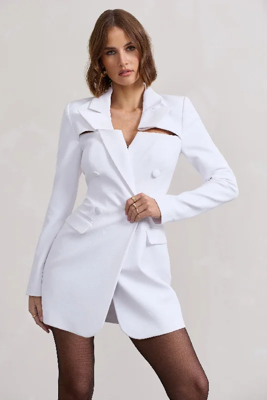 Everyone's Watching | White Fitted Cut-Out Blazer Mini Dress