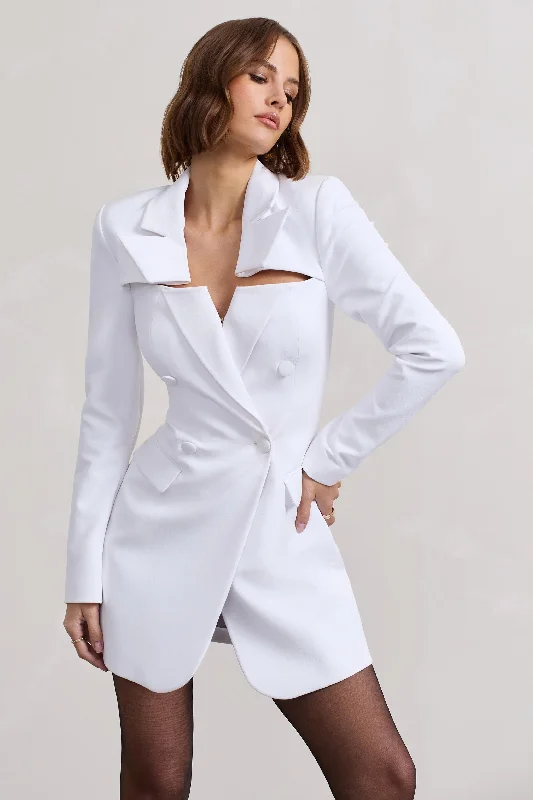 Everyone's Watching | White Fitted Cut-Out Blazer Mini Dress