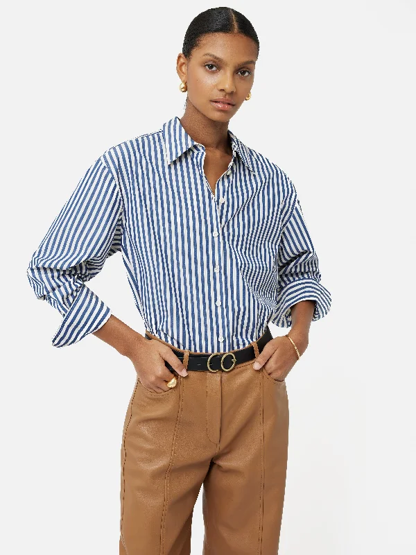 Cotton Poplin Stripe Shirt | Blue