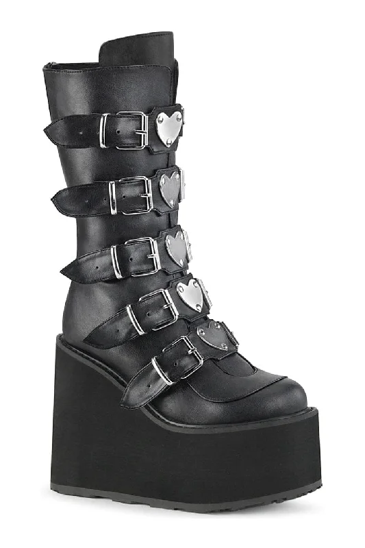 SWING-230 Black Vegan Leather Knee Boot