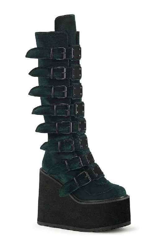 SWING-815 Green Vegan Suede Knee Boot