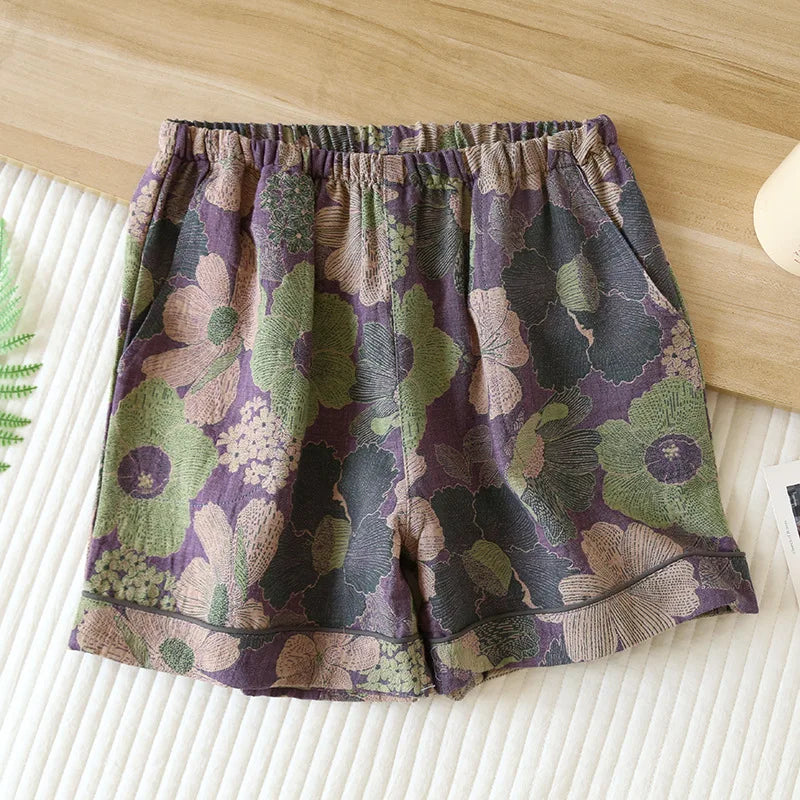 Women's Pajamas 100% Cotton Shorts Jacquard Shorts Women's Loose Home Pants Thin Home Pants Pajamas