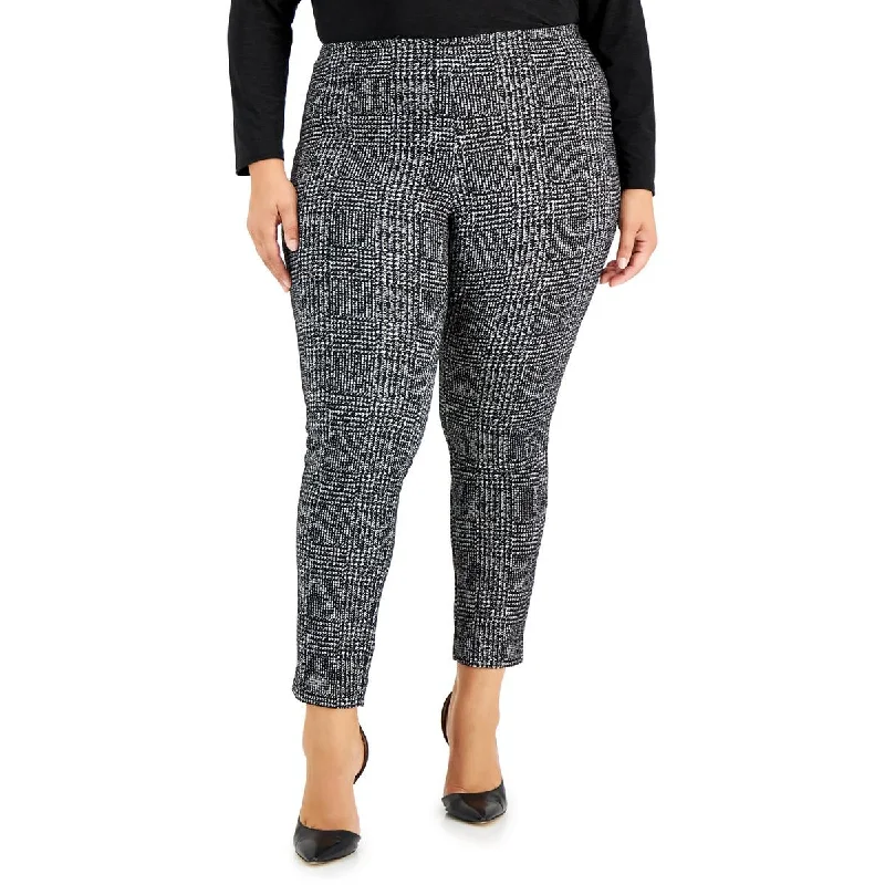 Plus Womens Glen Plaid Slim Leg Ankle Pants