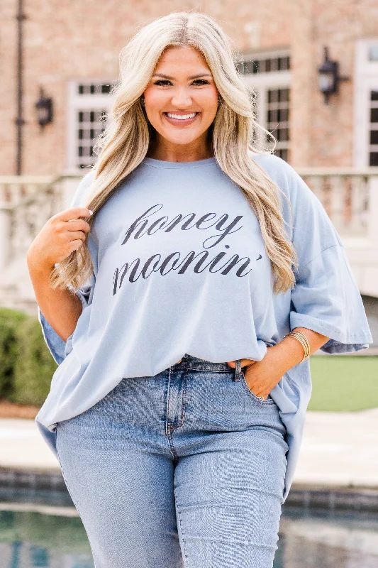 Honey Moonin' Boyfriend Tee, Ash Blue