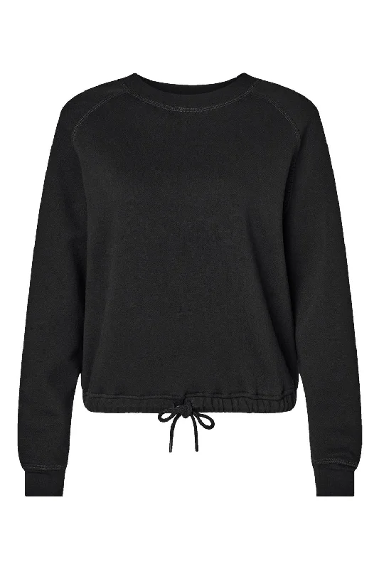 LAT Womens Relaxed Boxy Fleece Crewneck Sweatshirt - Black - NEW