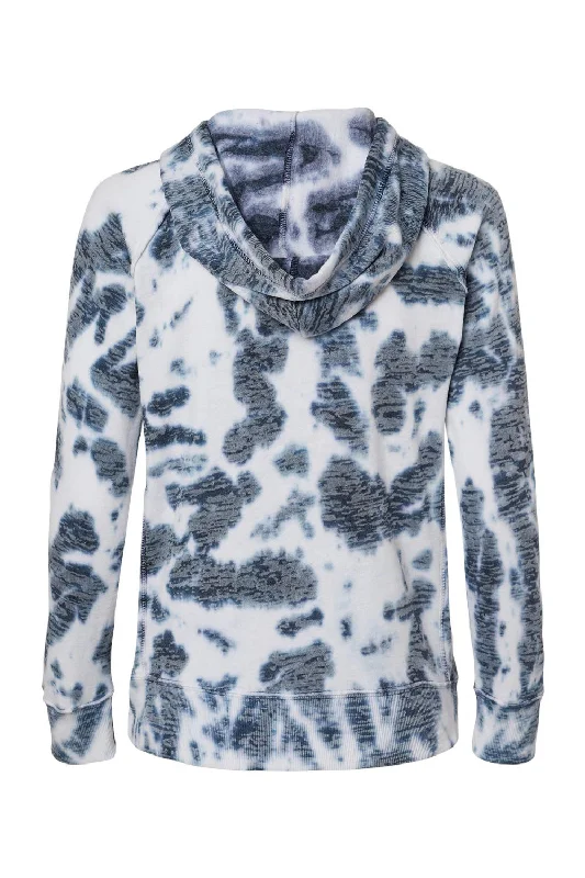 MV Sport Womens Courtney Burnout V-Notch Hooded Sweatshirt Hoodie - Navy Blue Tie Dye - NEW