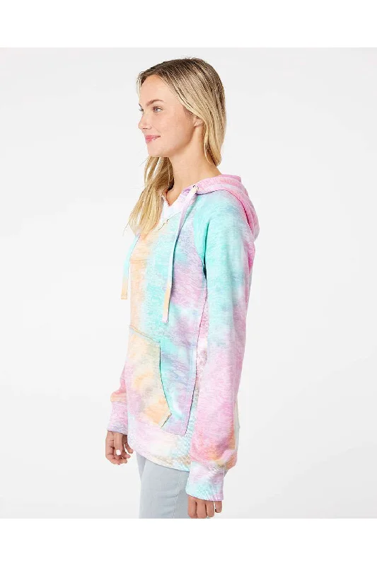 MV Sport Womens Courtney Burnout V-Notch Hooded Sweatshirt Hoodie - Rainbow Sorbet - NEW