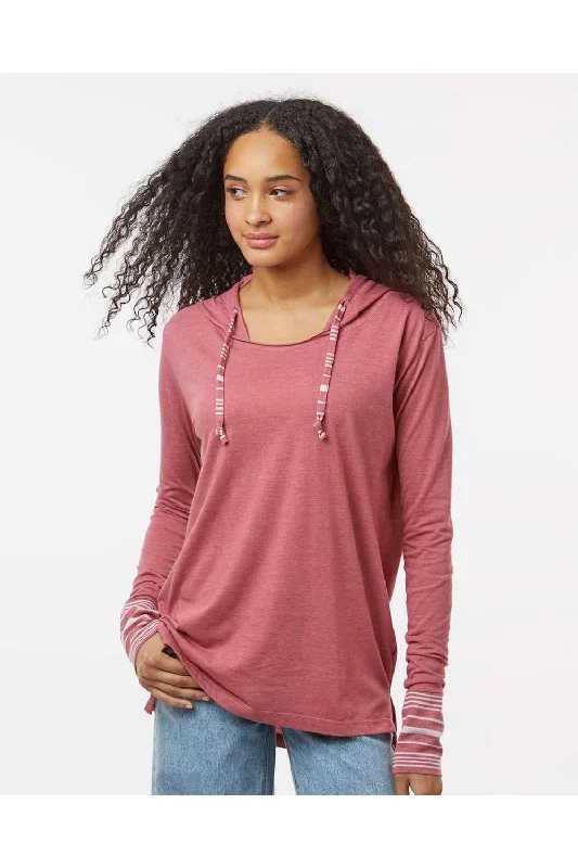 MV Sport Womens Heathered Jersey Hooded T-Shirt Hoodie - Dusty Rose Pink - NEW