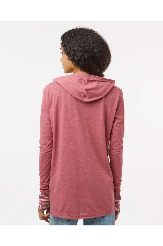 MV Sport Womens Heathered Jersey Hooded T-Shirt Hoodie - Dusty Rose Pink - NEW