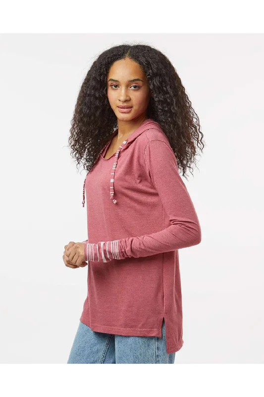 MV Sport Womens Heathered Jersey Hooded T-Shirt Hoodie - Dusty Rose Pink - NEW