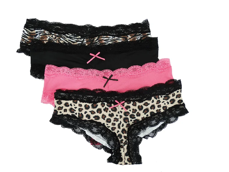 4PKBL190, Lady Princess 4pk Women's Panties (Leopard Print) S-L