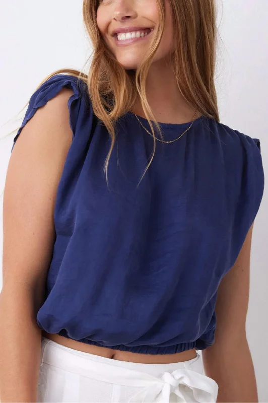 Shirred Shoulder Keyhole Back Tee In Summer Night