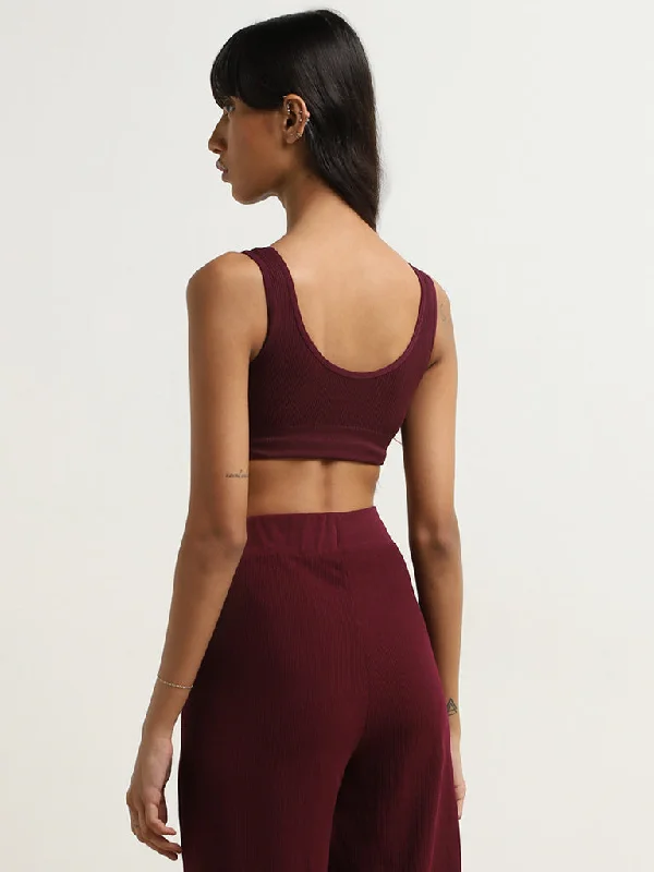 Superstar Maroon Ribbed Textured Padded Bralette