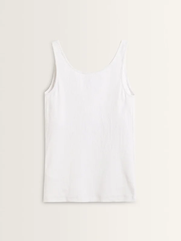 Wunderlove White Ribbed Textured Cotton Blend Camisole